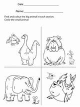 Small Big Worksheets Animals Large Worksheet Coloring Circle Kids Objects Activity Color Medium Print Printable Exercise Child Between Teach Prints sketch template