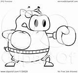 Pig Boxing Chubby Coloring Clipart Cartoon Outlined Vector Cory Thoman Royalty sketch template