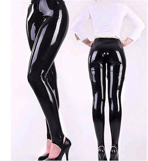 women s black high waist latex exotic pants leggings skinny rubber