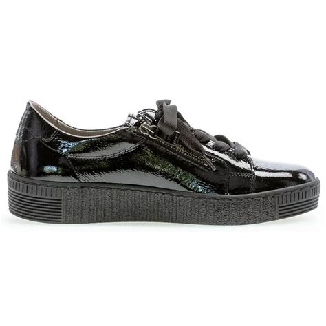 gabor  wisdom black patent leather lace  trainers official stockist marshall shoes