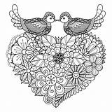 Coloring Heart Birds Valentine Adult Pages Floral Valentines Two Kissing Shape Color Nest Decorations Book Other Shutterstock Alla Vector These sketch template