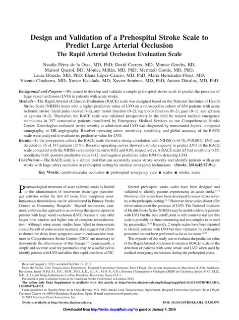 Pdf Design And Validation Of A Prehospital Stroke Scale To Predict