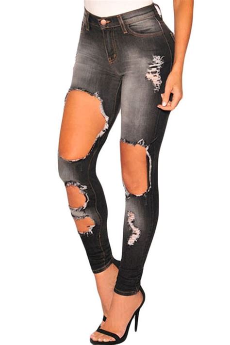 charcoal women chic skinny denim ripped jeans online