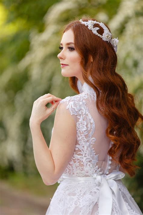 Beautiful Redhead Bride In Fantastic Wedding Dress In