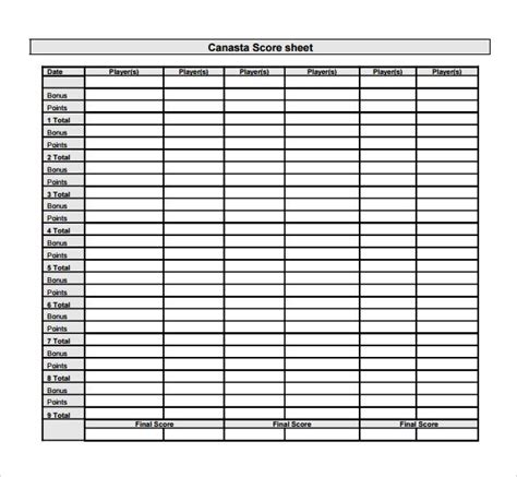 sample canasta score sheet templates     canasta