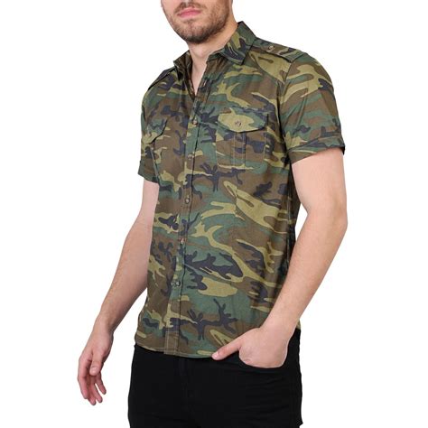 men camouflage casual combat short sleeve cotton slim fit shirt  shirt top camo ebay