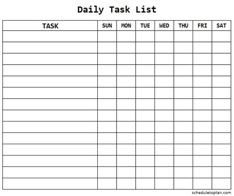 daily task list template  work printable weekly task checklist
