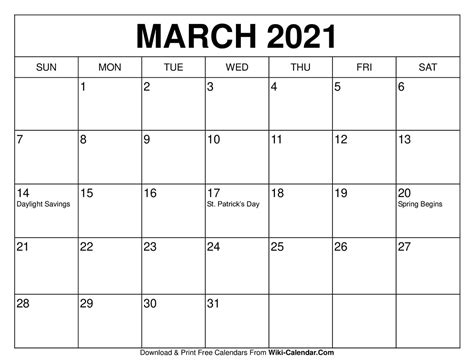 printable march  calendars
