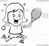 Tennis Racket Ball Girl Cartoon Swinging Her Clipart Thoman Cory Outlined Coloring Vector Clipartof sketch template
