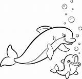 Dolphin Coloring Pages Baby Dolphins Printable Tale Cute Scuba Diver Color Animal Adults Pink Colouring Mommy Animals Easy Print Realistic sketch template
