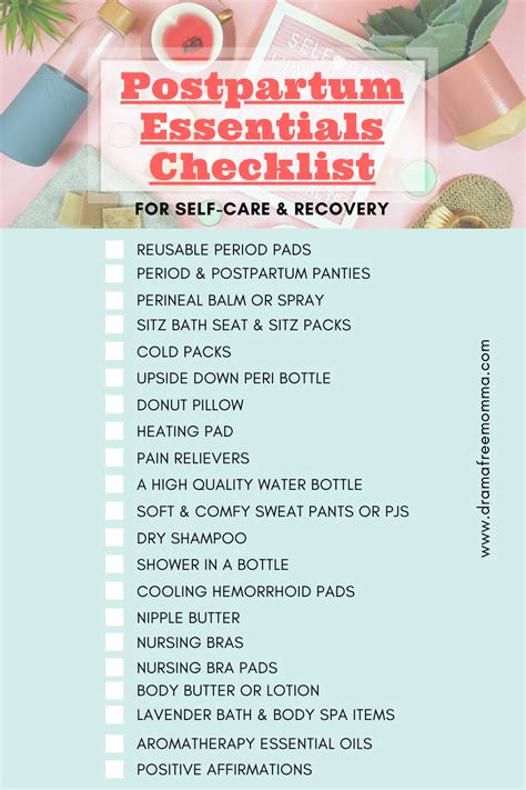 21 postpartum kit essentials for self care and recovery printable