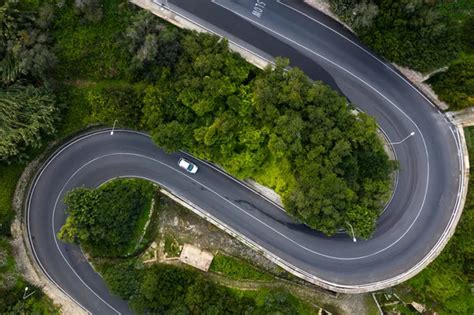 car   curves road  mellieha city aerial view malta country