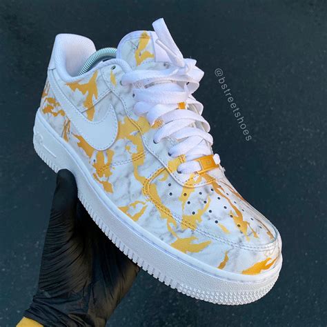 custom hand painted gold marble nike air force    street shoes
