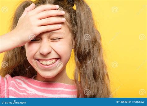 Laughing Embarrassed Girl Cover Forehead Facepalm Stock Image Image