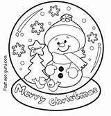 Coloring Christmas Pages Snow Globe Snowman Whit Kids Printable Print Sheets Winter Color Globes Preschool Cone Xmas Online Worksheet Part sketch template