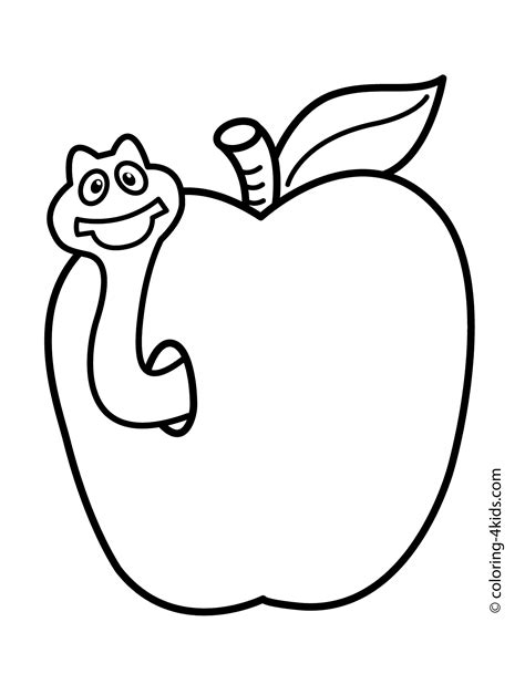 apple  worm fruits coloring pages simple  kids printable
