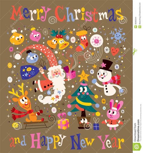 merry christmas and happy new year greeting card stock