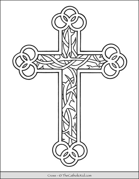 cross coloring page thorns thecatholickidcom
