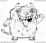 Ugly Waving Devil Outlined Clipart Cartoon Coloring Vector Cory Thoman Royalty sketch template
