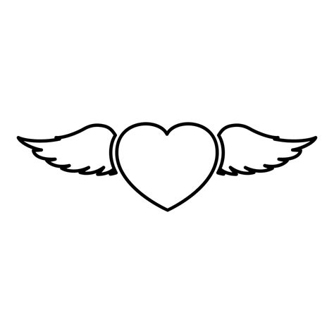 heart  angel wings flying feather contour outline icon black color