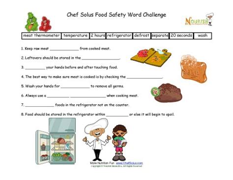 food safety fill   blanks worksheet  elementary school children