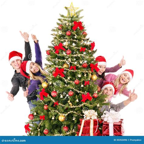 group young people  santa hat stock photo image