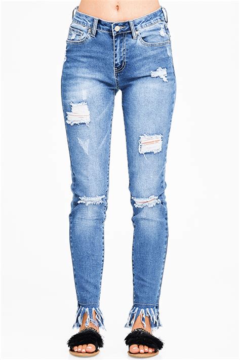 Shop Wholesale Womens Blue Washed Denim Distressed Ripped