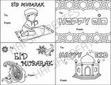 Eid Mubarak Coloring Printable Happy Cards Print Colors Class sketch template