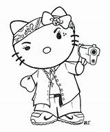 Kitty Hello Coloring Gangster Pages Drawing Spongebob Characters Drawings Cartoon Ghetto Chola Gangsta Colouring Thug Line Printable Rapper Tattoo Deviantart sketch template