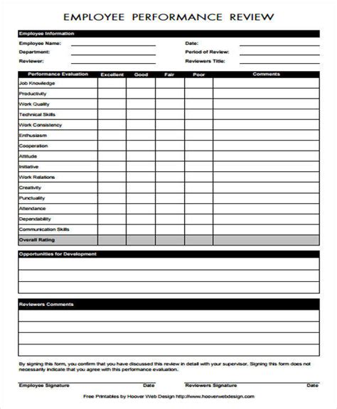 printable employee evaluation forms  printable templates