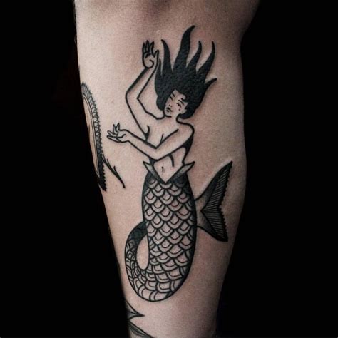 Blackwork Style Mermaid Tattoo By Ethan Jones Mermaid Tattoo