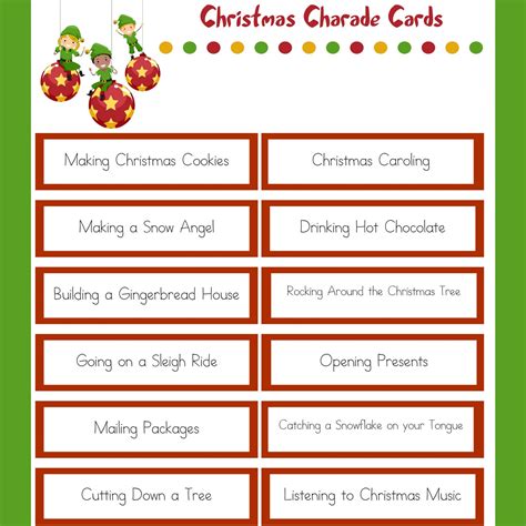 printable christmas charades cards printable  templates