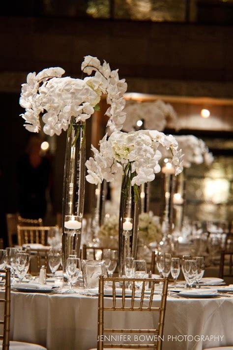 Tall White Orchid Floral Centerpieces Winter Wonderland Wedding