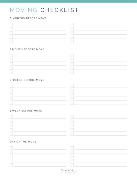 moving checklist neat  tidy design