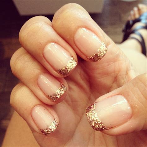 pin  alana house  nailed  gold glitter nails french manicure gel nails gold nails