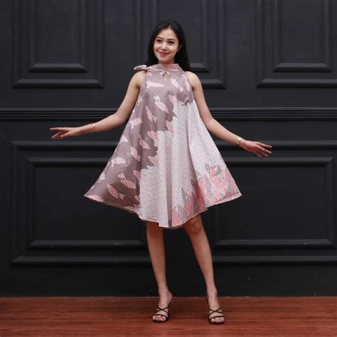 Jual Baju Dress Batik Modern Wanita Motif Elegan Grosir Warna Seri Isi