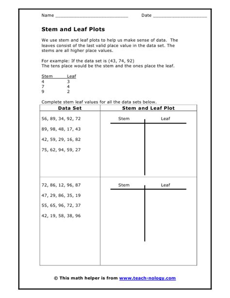 stem  leaf worksheet  worksheets library   print