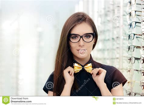 Elegant Bowtie Woman With Cat Eye Frame Glasses In Optical