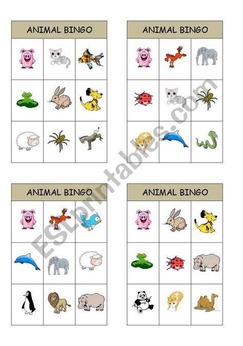 animal bingo cards esl worksheet  teletubies