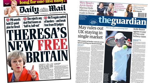 newspaper headlines mays brexit speech previewed  press bbc news