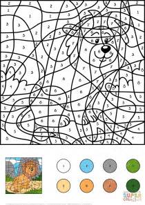 lion color  number  printable coloring pages