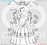 Princess Illustration Clipart Clouds Flowers Lineart Outline Royalty Vector Visekart sketch template