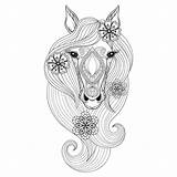 Cavallo Colorare Mandala Cavalli Face Disegnato Fronte Patterne Coloritura Testa Honden Adulti Cheval Zentangle Visiter sketch template