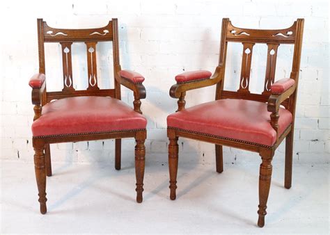 set   arts  crafts oak dining chairs  sale