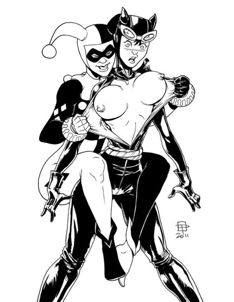 harley quinn exposes catwomans breasts gotham city