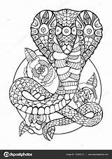 Cobra Snake Coloring Pages Tattoo Book Adult Adults Illustration Vector Colouring Stock Depositphotos Lines Stress Anti Choose Board sketch template