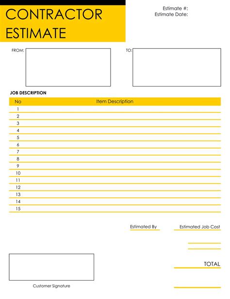 printable construction estimate forms printable forms