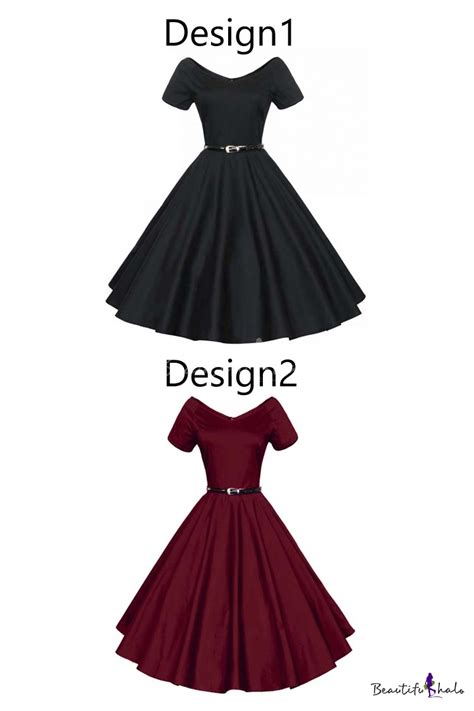 women 1950s v neck vintage rockabilly swing evening party fit and flare