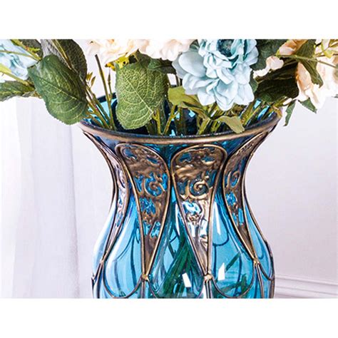 Soga 85cm Green Glass Floor Vase With Tall Metal Flower Stand Heyhey