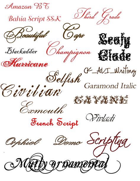 tattoo fonts  names